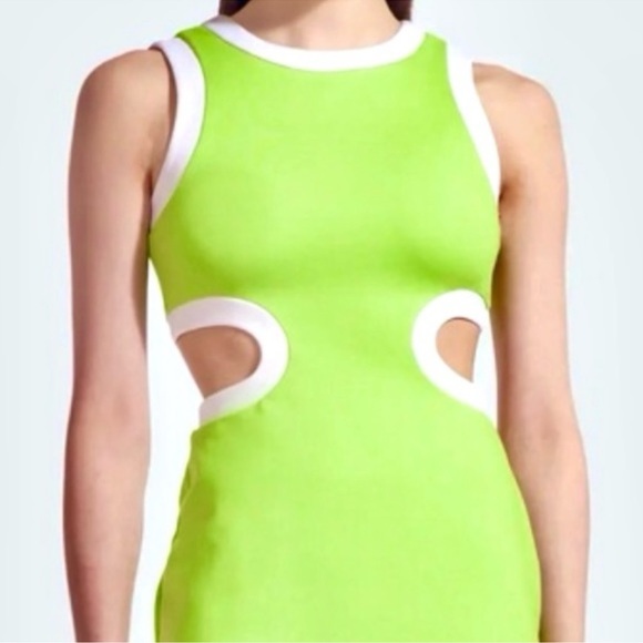 NWT STAUD Mini Dolce Dress Lime/White - Picture 3 of 8